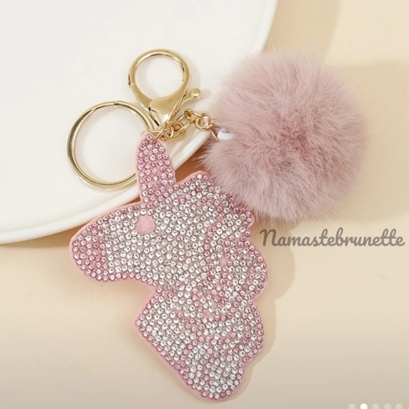 Boutique Other - Rhinestone Unicorn Pom Pom Keychain Bag Charm
